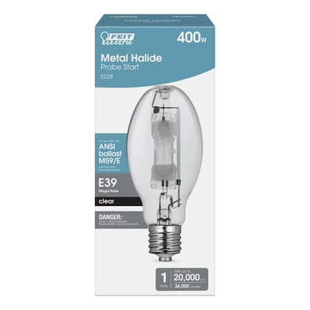 Cling 400 watts Feit ED28 HID Bulb with 36000 Lumens Metal Halide Bright White CL3307029
